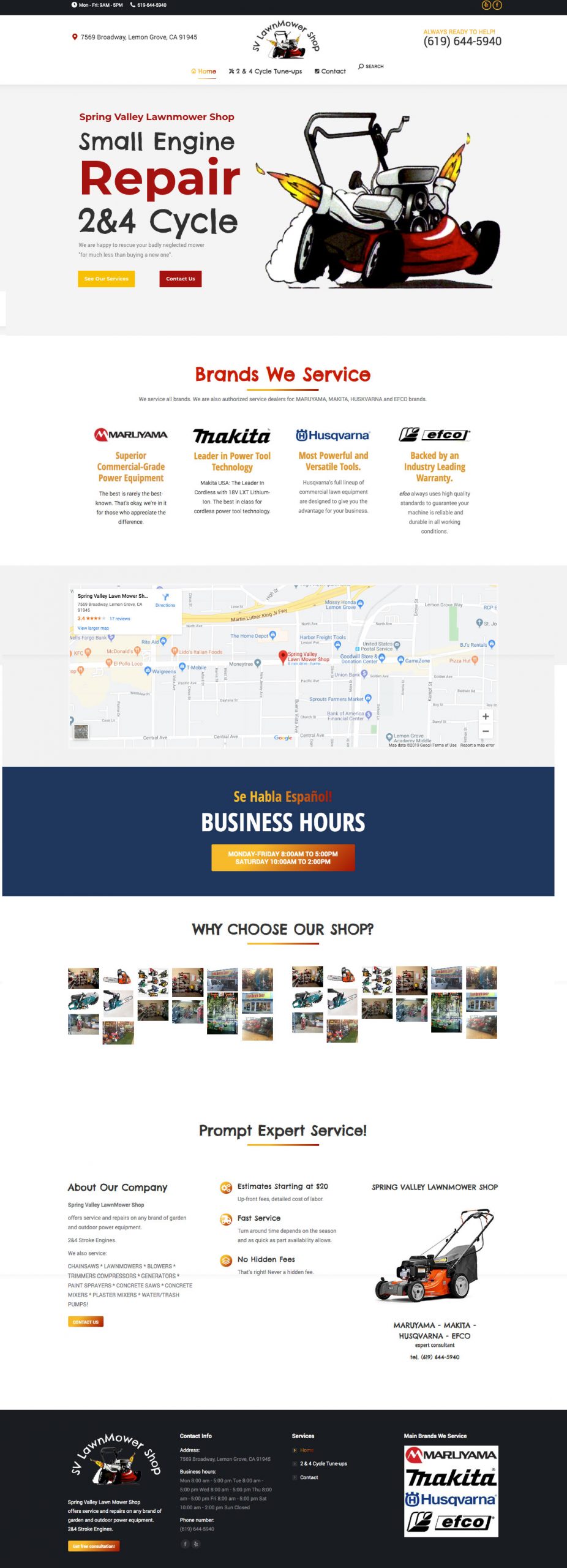 Starter business website example: Spring Valley LawnMower Shop.